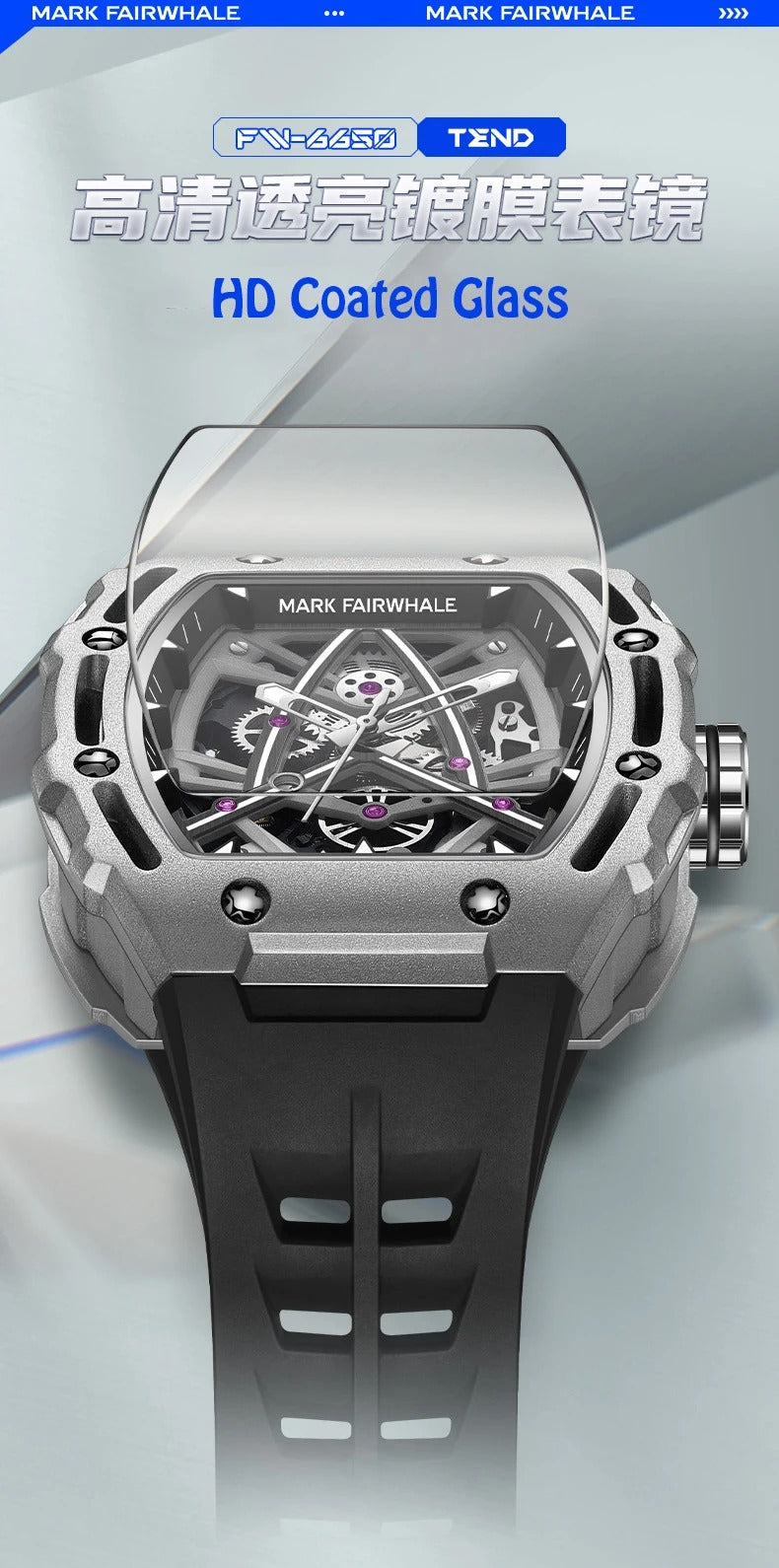 Luxuriöse mechanische Herrenarmbanduhr mit Saphirglas, wasserdicht, Automatikuhr | 6650 