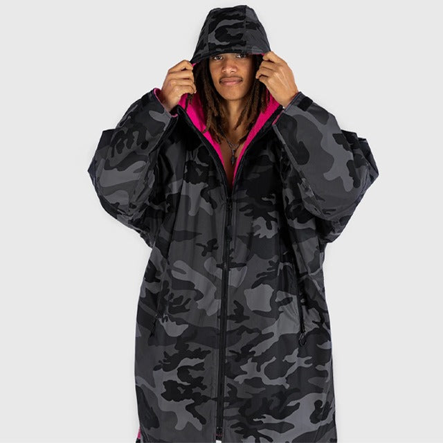 Warm Waterproof Swim Parka Oversized Hooded Changing Robe Sherpa Liner Swimming Coat Dry Surf Poncho |