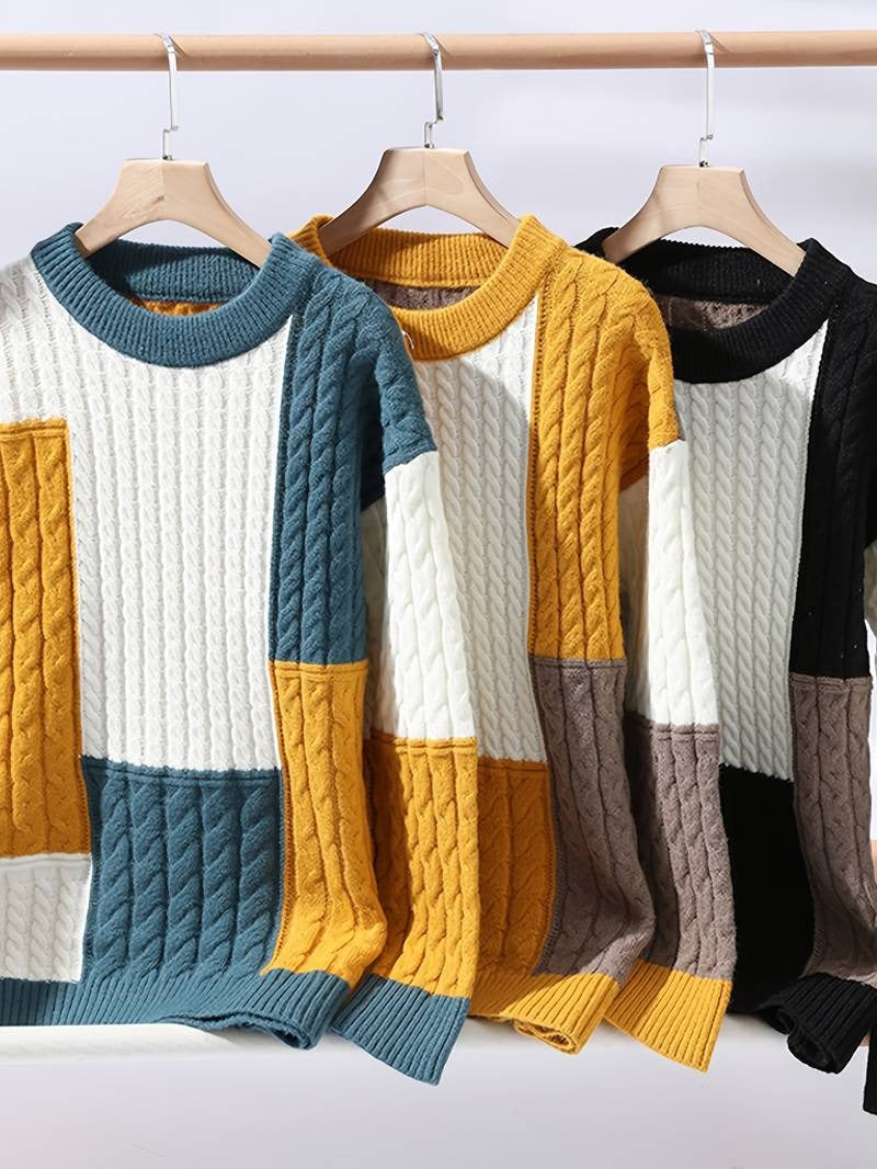 Warmer Herren-Strickpullover mit Rundhalsausschnitt, gerippt, langärmelig, Freizeitkleidung, Sweatshirt | 8373 