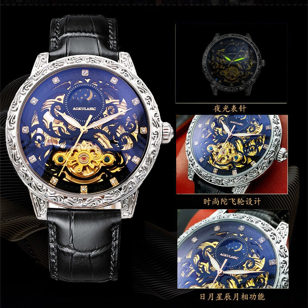 Mechanische Herrenuhren Automatik Wasserdicht Business Armbanduhr Lederuhr | 2120-6 