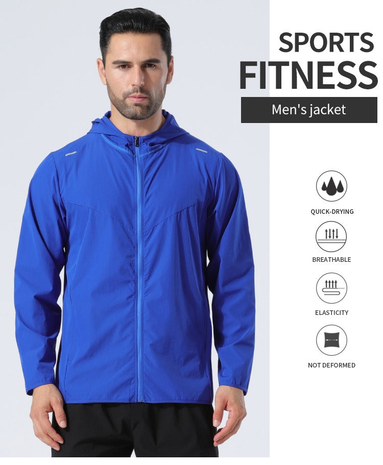 Men Premium Quality Reflective Stripe Sports Running Hooded Top Waterproof Outdoor Windrunner Gym Workout Jackets