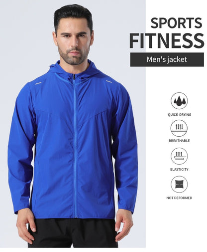 Men Premium Quality Reflective Stripe Sports Running Hooded Top Waterproof Outdoor Windrunner Gym Workout Jackets