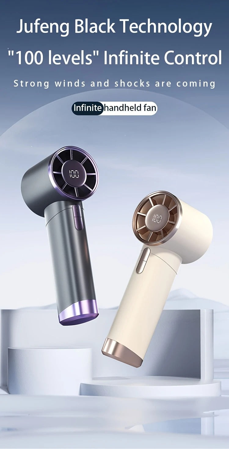 Turbo-Handventilator mit LED-Anzeige, 100-stufiger, über USB wiederaufladbarer Mini-Ventilator, tragbarer Kühlventilator für den Außenbereich | DS1013 