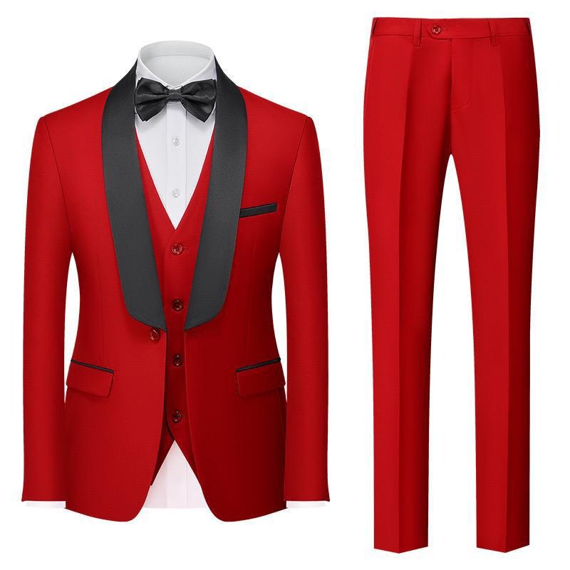 Herren Premium Anzug Casual Regular Smart Fit 3-teiliger Smoking für Abschlussbälle, Schalkragen, Hochzeitsfeier, Trauzeugenanzüge (Blazer + Weste + Hose) | 601 