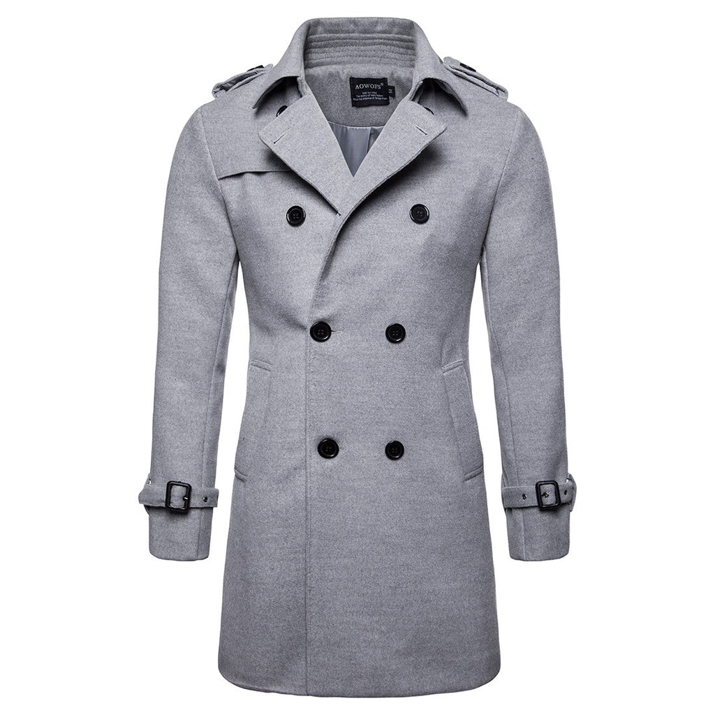 Herren Wolljacke Mittellang Trenchcoat Zweireihig Herren Slim Fit | B050 
