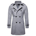 Herren Wolljacke Mittellang Trenchcoat Zweireihig Herren Slim Fit | B050 