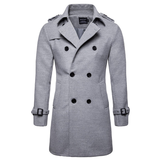 Men's Woolen Jacket Mid Length Trench Coat Double Breasted Men Slim Fit | B050