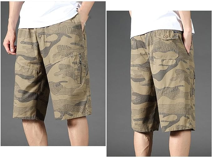 Short de travail cargo pour homme - Pantalon de combat décontracté à poches multiples - Motif camouflage - SHM3318 