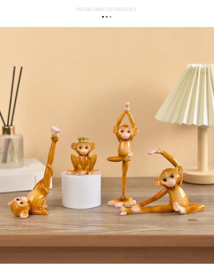 Yoga-Affe-Harz-Ornamente, pastorale Tierdekorationen für Fernsehschrank, Flur oder Weinschrank | QW60 