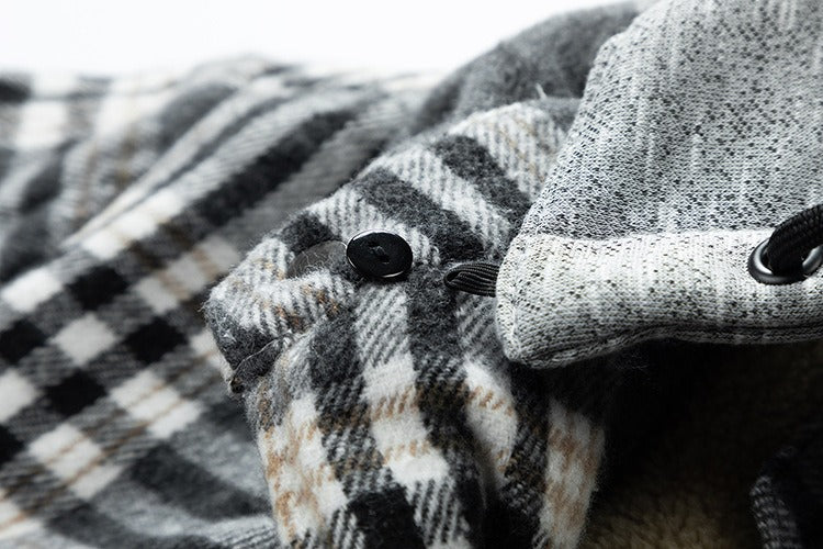 Hochwertige Winterjacke für Herren, karierte Wolle, schweres Übergrößenhemd, karierter Kapuzenmantel, Oversize-Oberteil | 88027 