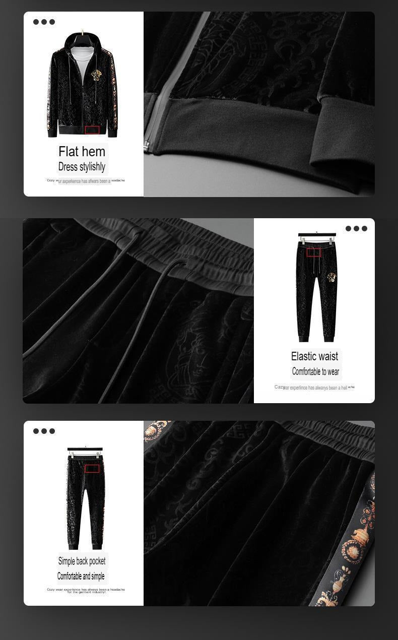 Hochwertiger, warmer, vielseitiger 2-teiliger Sportanzug mit Kapuze aus Samtstoff | 2091 