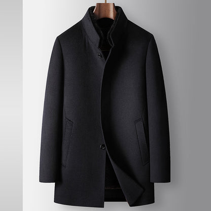 Benji Men's Wool Blend Overcoat with Detachable Rabbit Fur Lining | Winter Business Casual Topcoat for Men | Thick Mid-Length Wool Jacket| SDN682