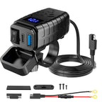 Motorcycle USB Charger with QC3.0 & PD3.0 Fast Charging | Digital Voltmeter & On/Off Switch for 12V-24V Vehicles | m12545