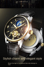 Herren-Automatikuhr aus Leder, mechanisch, Tourbillon, wasserdicht, Freizeituhr | T820b 