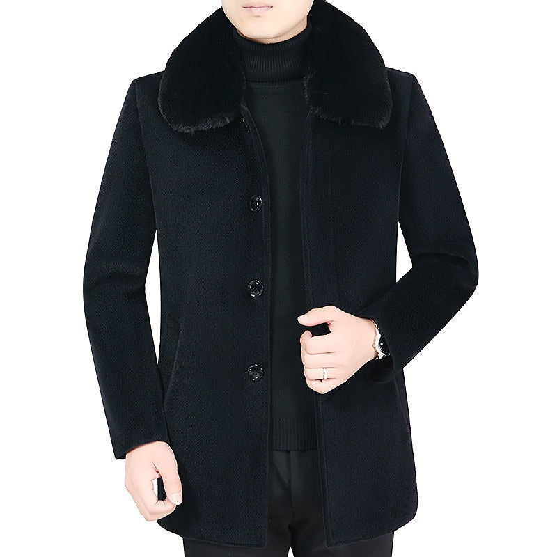 Men British Coat Wool Jacket Winter Heavy Cotton Slim Blend Casual Trench Coat | 805