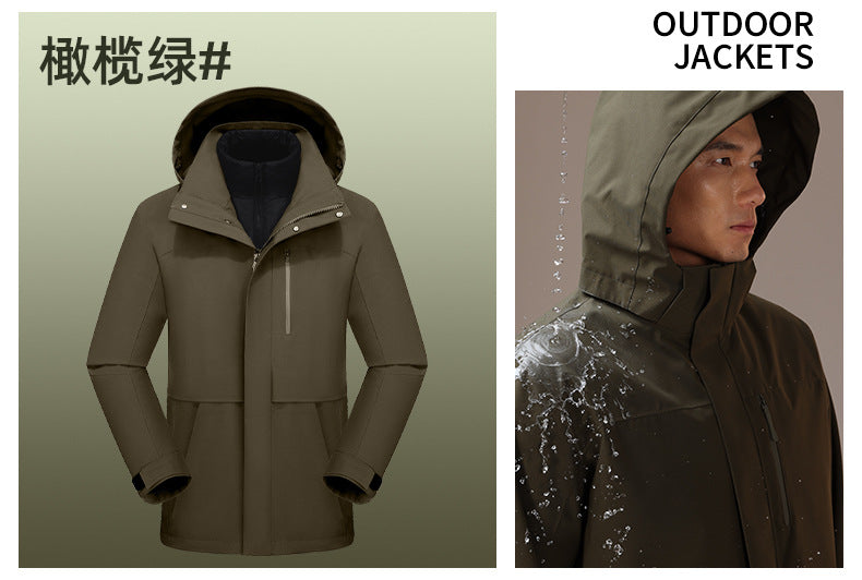 Dixiang Men's 3-in-1 Waterproof Hiking Jacket | 8000mm Seam-Taped Shell with White Goose Down Inner Layer | All-Season Outdoor Coat | J24688