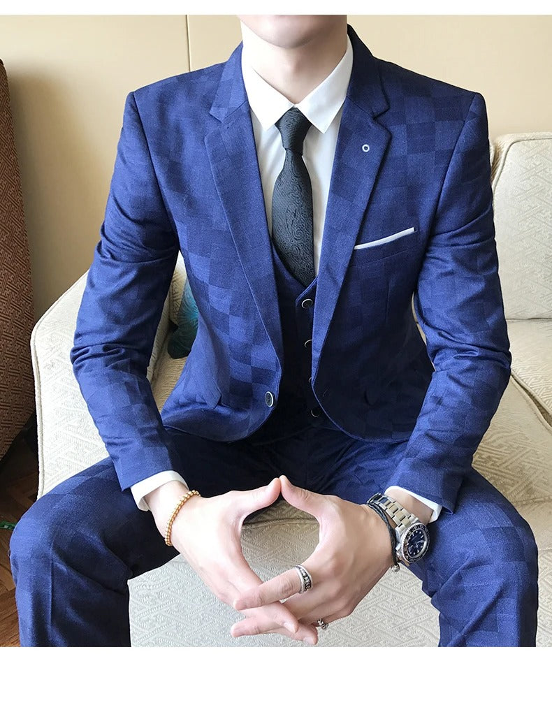 Herren 3-teiliger Anzug Jacke + Weste + Hose Formelle Mode Bräutigam Hochzeit Party Kleid Smoking Anzüge 