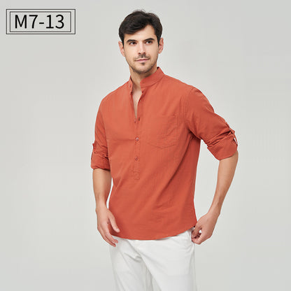 Chemise Henry à boutons solides pour homme, style classique et formel, style polyvalent | M7 