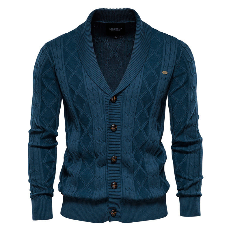 Herren-Strickjacke mit V-Ausschnitt und Farbbesatz – Lässiger, locker sitzender Pullover mit Knöpfen für den Herbst | SW199 