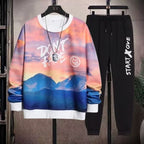 2-teiliges Sweat-Set für Herren, Hose, lässiger Pullover, T-Shirt, Oberbekleidung, locker, All-Match, Farbverlauf, langärmelig, Studentenoberteile | W93 