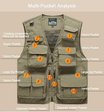 Men's Multi Pockets Cargo Waistcoat Fishing Jumper For Climbing Camping Hiking Summer Vest Top