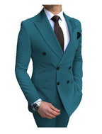 2-teiliger Herrenanzug, zweireihig, Revers, flach, Smart Fit, leger, Smoking, Hochzeits- und Eventanzüge (Blazer + Hose) | 9/7 