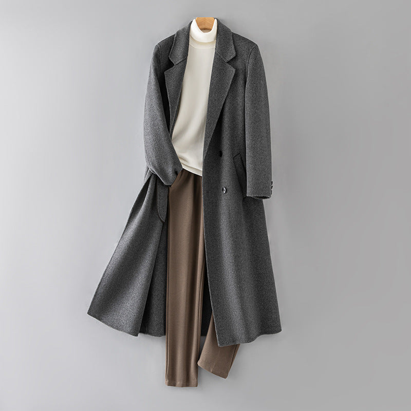 100% Wool Double-Faced Long Overcoat | 2026 Handcrafted Knee-Length Coat with Padded Shoulders | Premium Winter Outerwear | 86767