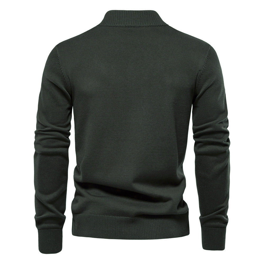 Herren-Strickjacke aus Baumwolle mit Zopfmuster, Taschen, Stehkragen, Button-Down-Pullover | CW61 