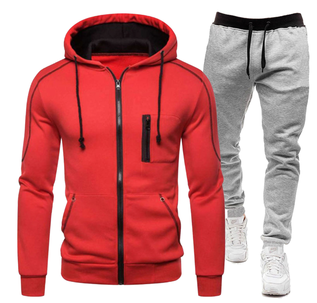 Men's Winter Zipper Hoodie 2 Pieces Casual Tracksuit Sportswear | 065