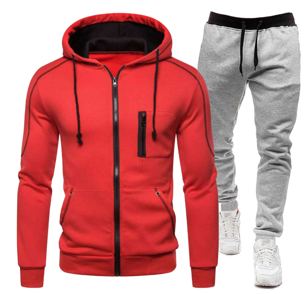 Herren Winter Reißverschluss Hoodie 2 Stück Casual Trainingsanzug Sportswear | 065 