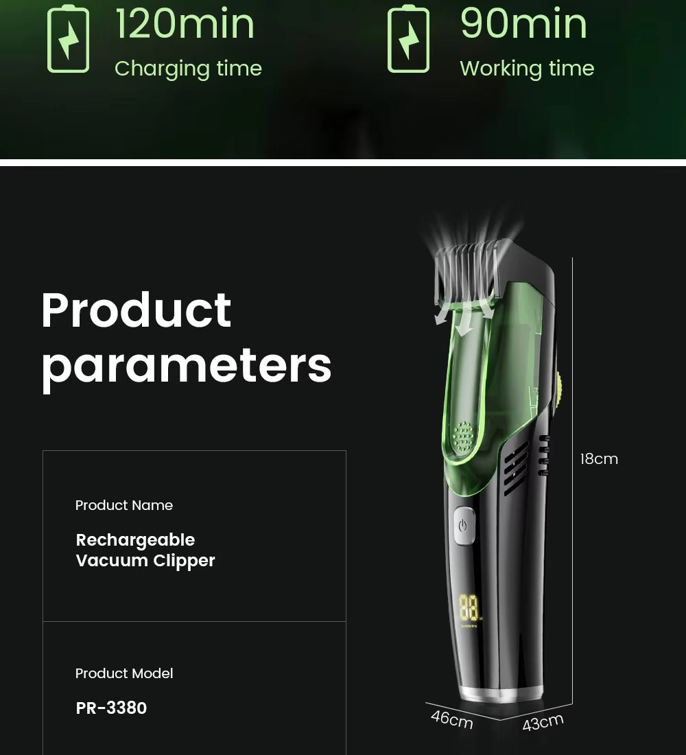 PRITECH IPX6 Waterproof Cordless Vacuum Hair Trimmer Rechargeable & Washable Hair Clipper | PR-3380