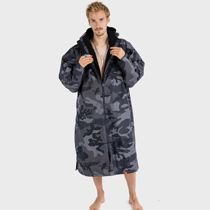 Warm Waterproof Swim Parka Oversized Hooded Changing Robe Sherpa Liner Swimming Coat Dry Surf Poncho |