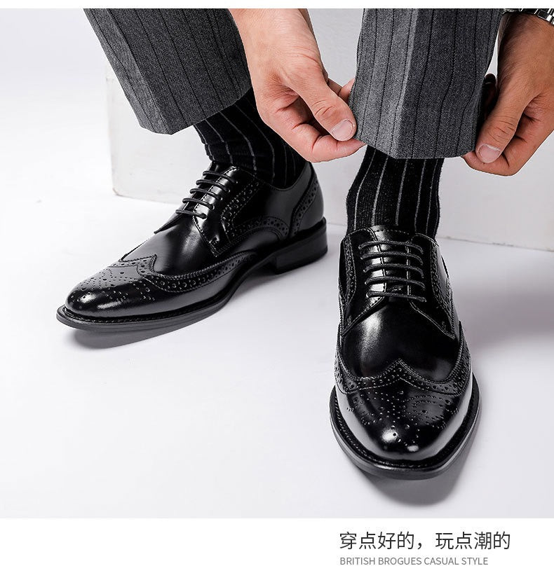 Men's Casual Wedding Boots Formal Lace Up Brogue Shoes Cow Genuine Leather Oxford Dress Shoes | KSHK5011-1