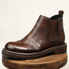 TELUOLU Men's Chelsea Boots | Premium Leather High-Top Boots | Chunky Sole British Retro Ankle Boots | 603-1