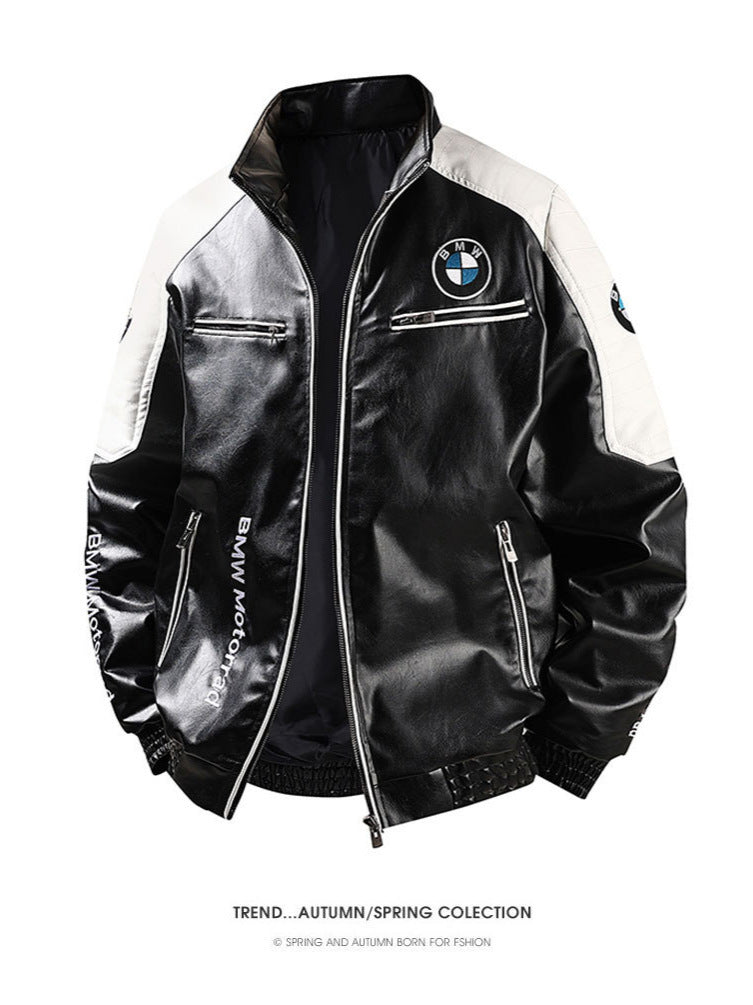 Men's PU Leather Moto Jacket | 2026 Korean Style Racing Coat | Waterproof Windproof Fleece-Lined Biker Outerwear