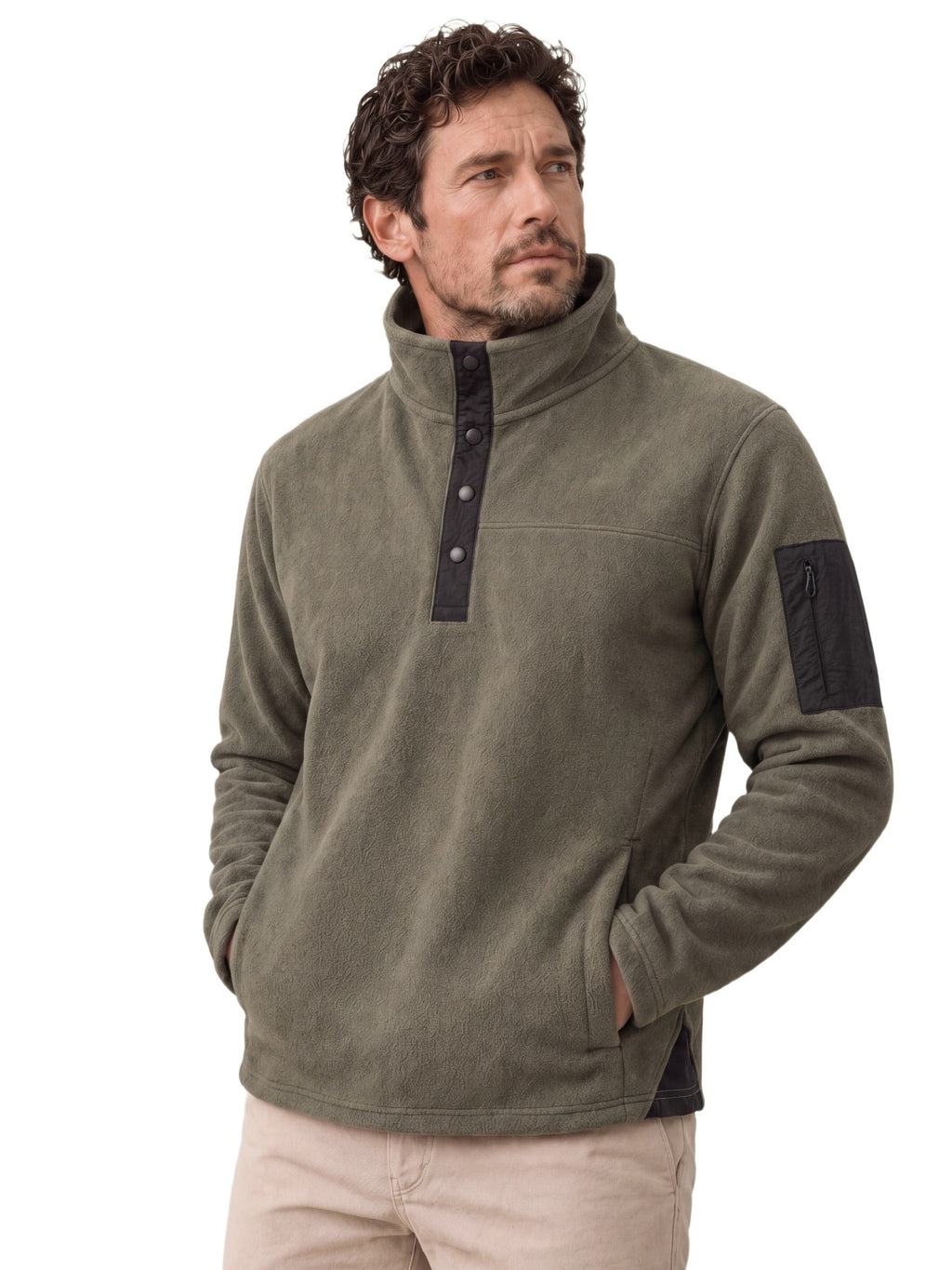 Men's Fleece-Lined Thermal Sweatshirt 2026 Autumn Outdoor Pullover Warm Sherpa Soft Top with Stand Collar