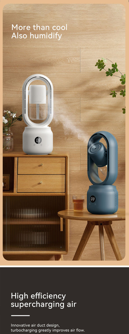 Ventilateur à jet d'eau multifonctionnel sans feuilles, ventilateur vertical d'été à ultrasons, humidificateur de refroidissement | HX87 