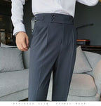 Stilvolle Business-Anzughose mit Plissee, trendige Mode, hohe Taille, lässig, schmale Passform, Vintage-Bleistifthose, Büro-Anzughose | F01 