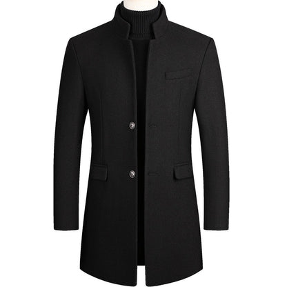 Men's Classic Woolen Jacket Coat Thick Mid-Long Trench Premium Wool & Blends Coat | 2811