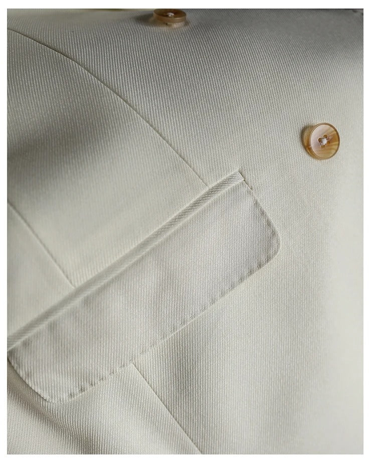 Hochwertiger zweiteiliger Slim Fit Zweireiher Anzug Einfarbig Steigendes Revers Doppelschlitze für Herren | S01 