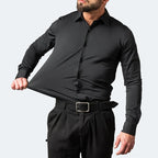 Herren Langarm Business Casual Stretchhemd Einfarbig Schlank Bügelfrei Stretch Hemden 