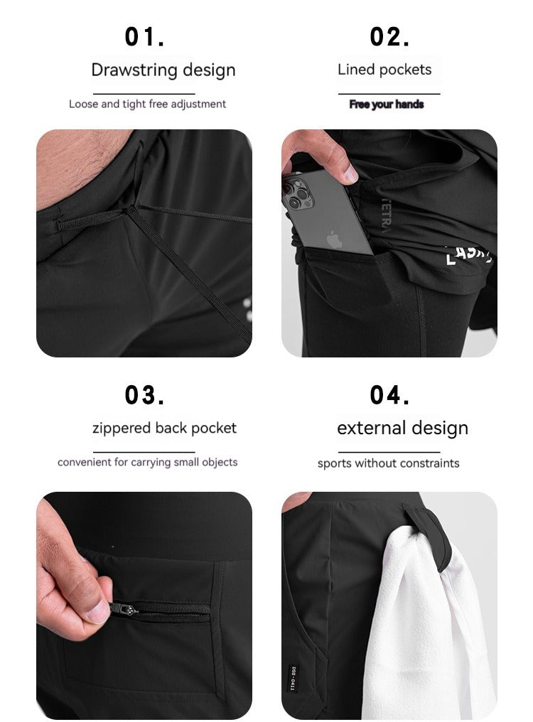 Neue Doppeldecker-Laufshorts Fitness Workout Bermuda Schnelltrocknende Kurze Hosen Unterteile | K-55 