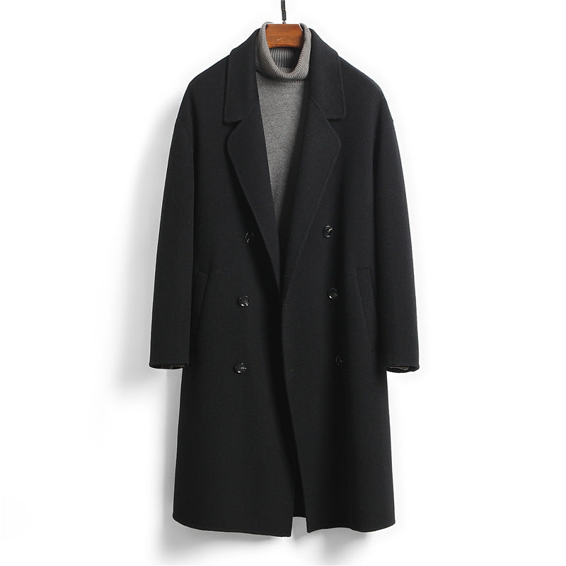 100% Wool Double-Faced Long Coat Men | Premium Tailored Overcoat | Business & Casual Winter Outerwear Wool Trench Coat