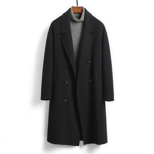 100% Wool Double-Faced Long Coat Men | Premium Tailored Overcoat | Business & Casual Winter Outerwear Wool Trench Coat