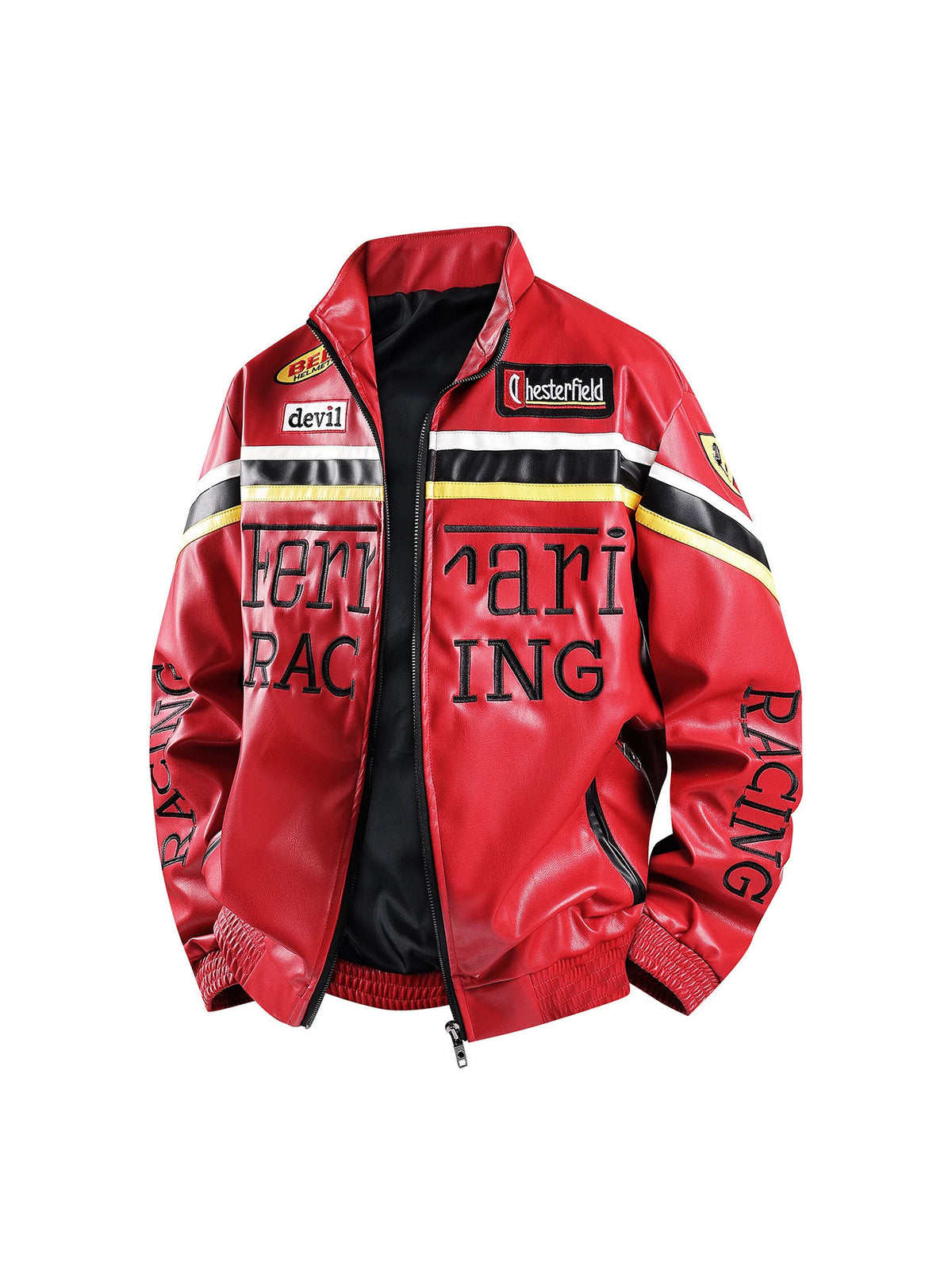 F1 Heavy Embroidery PU Leather Jacket | Unisex Fleece-Lined Racing Coat Waterproof Windproof Streetwear