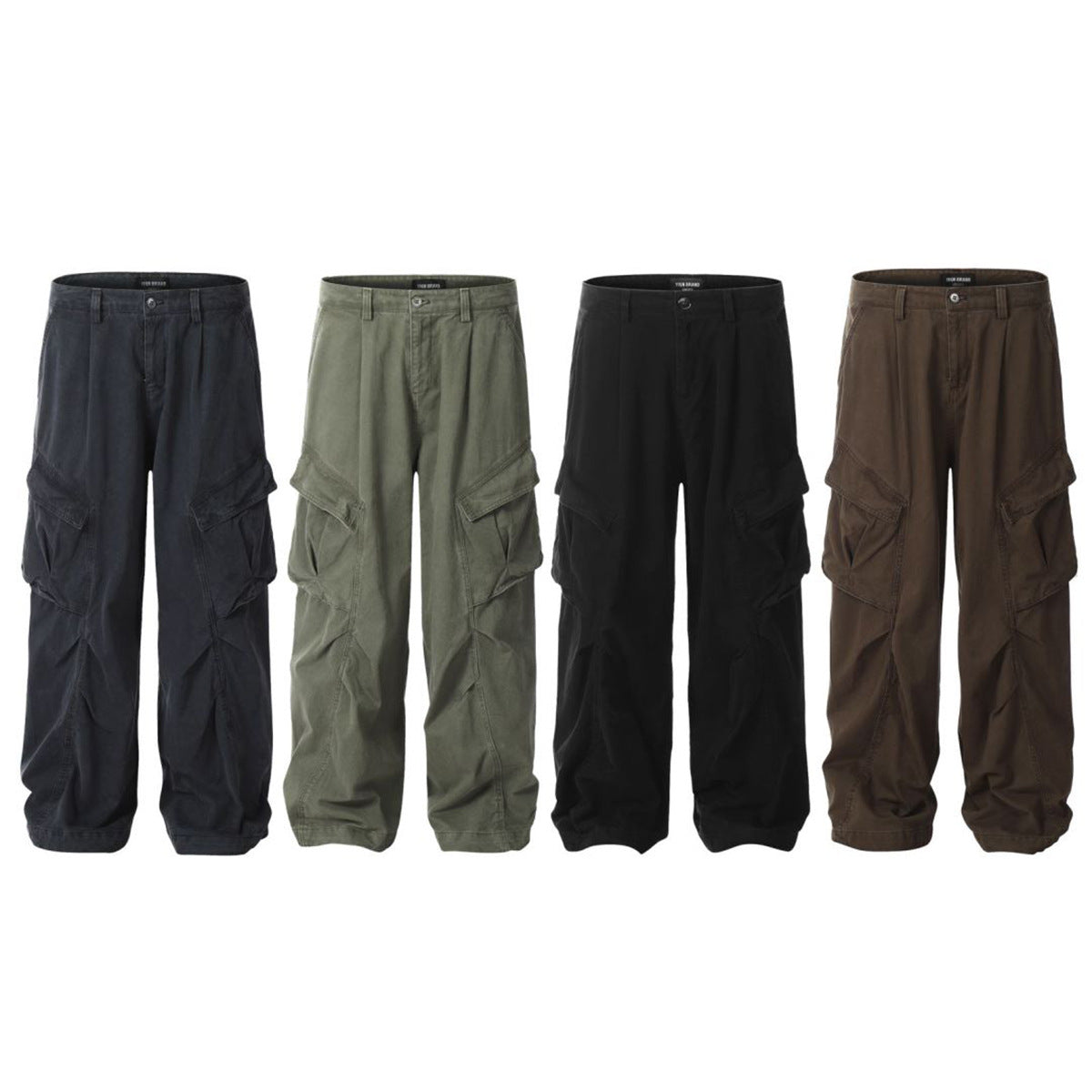 11KN Men's & Women's Cargo Pants | American Retro High-Street Wide-Leg Joggers | Multi-Pocket Loose Fit Trousers | KJ6282