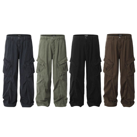 11KN Men's & Women's Cargo Pants | American Retro High-Street Wide-Leg Joggers | Multi-Pocket Loose Fit Trousers | KJ6282