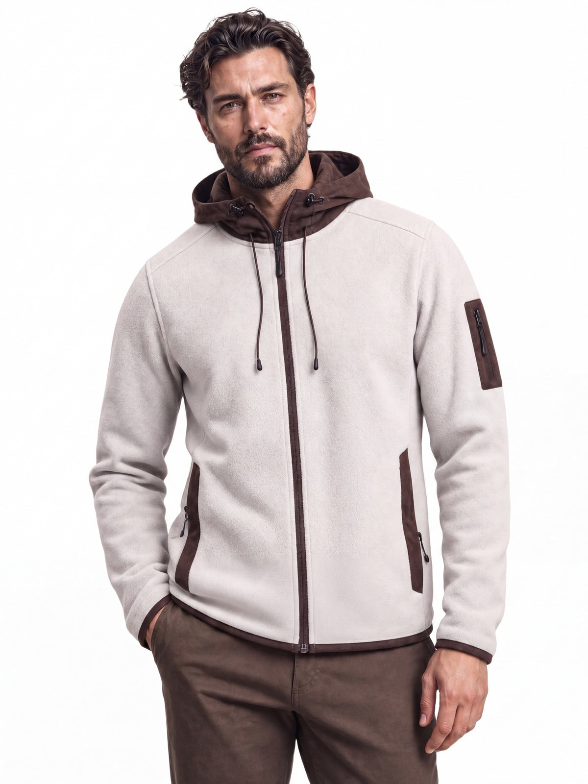 Men's Suede & Fleece Spliced Hoodie Jacket 2026 Winter Thick Warm Zip-Up Sweatshirt Casual Outerwear