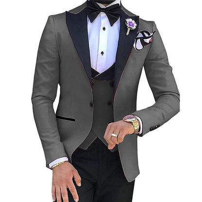 Costume 3 pièces pour homme coupe slim pour marié, soirée formelle, bal de fin d'année et mariage, smoking, veste, pantalon et gilet