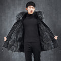 Aourun Men's Long Parka with Fox Fur Trim | 2025 Winter Hooded Jacket | Plush Mid-Length Faux Fur Lined Coat | 210